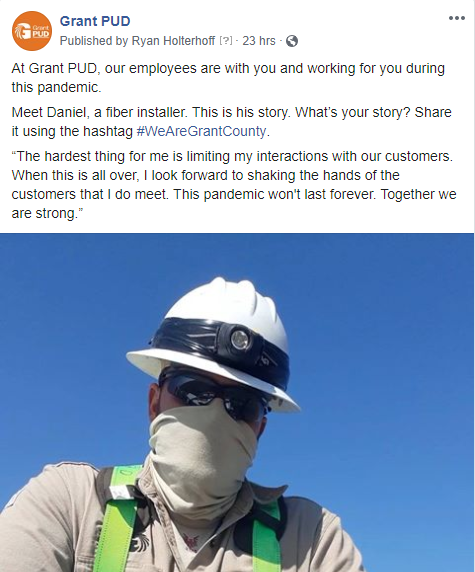Click here to see our facebook post featuring Daniel, a fiber installer at Grant PUD.